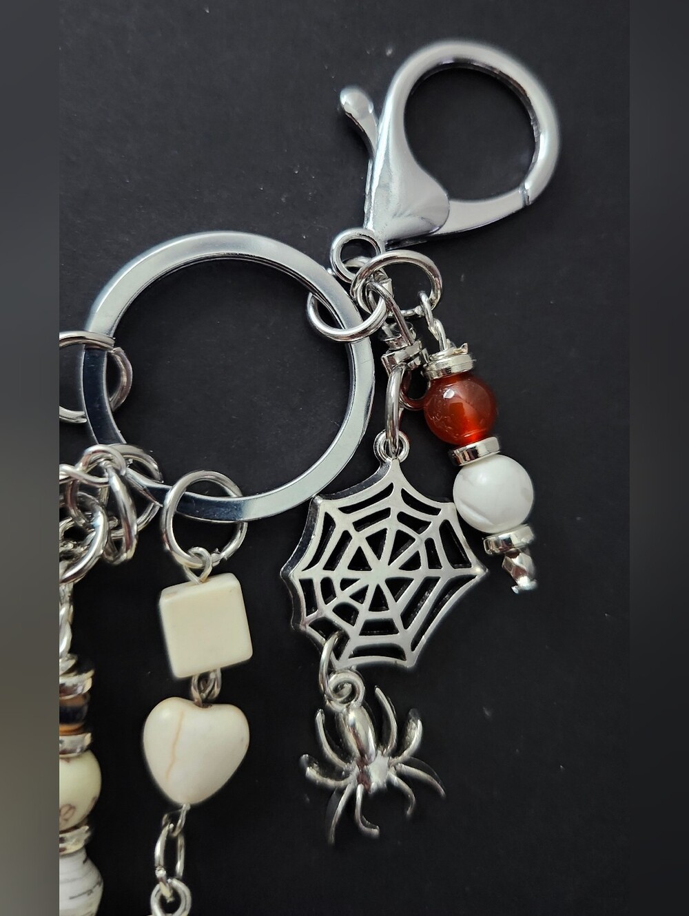 Halloween Mummy Purse Charm or Keychain  Fire Agate Howlite Paper Handcrafted - Picture 6 of 7